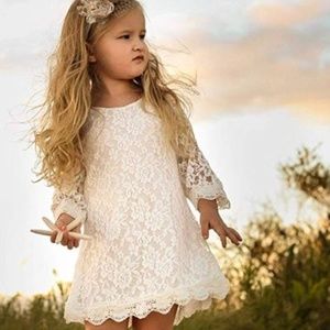 NEW lace rustic flower girl dress ivory or white